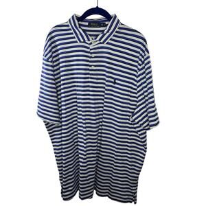 Men's Polo Ralph Lauren Blue White Stripe Cotton Classic Fit Polo Shirt Size XXL